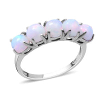 Premium Ethiopian Welo Opal 5 Stone Ring in Platinum Over Sterling Silver 1.75 ctw