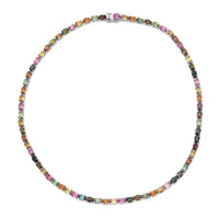 AAA Multi-Tourmaline Tennis Necklace 18 Inches in Platinum Over Sterling Silver 30.50 ctw