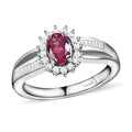 Premium Ouro Fino Rubellite and Diamond Sunburst Ring in Platinum Over Sterling Silver 0.65 ctw - Sticky add to cart bar