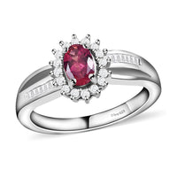 Premium Ouro Fino Rubellite and Diamond Sunburst Ring in Platinum Over Sterling Silver 0.65 ctw