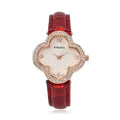 Strada Austrian Crystal Japanese Movement Four Clover Leaf Pattern Watch in Rosetone with Red Faux Leather Strap (36.57mm) (6.5-8.5 Inches) - Sticky add to cart bar