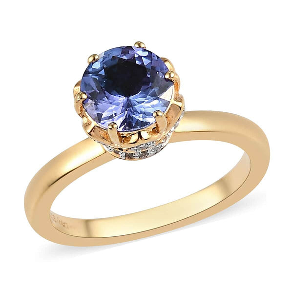 Tanzanite and Natural White Zircon Solitaire Ring in Vermeil Yellow Gold Over Sterling Silver 1.65 ctw - Product card gallery slide 1 (9431278780671)