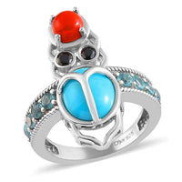 AMERICAN Natural Sleeping Beauty Turquoise, Multi Gemstone Ring in Platinum Over Sterling Silver 3.70 ctw
