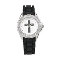 Strada Austrian Crystal Japanese Movement Black Stardust Cross Watch with Black Silicone Strap - Sticky add to cart bar