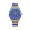 Strada Japanese Movement Dark Blue and Yellow Enameled Stretch Bracelet Watch with Stainless Steel Strap (38.1mm) - Sticky add to cart bar
