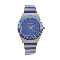 Strada Japanese Movement Dark Blue and Yellow Enameled Stretch Bracelet Watch with Stainless Steel Strap (38.1mm)