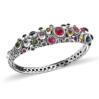 Bali Legacy Multi-Tourmaline Bangle Bracelet, Multi Colored Bracelet, Sterling Silver Bangle Bracelet, Multi Tourmaline Bracelet (7.50 in) 13.65 ctw