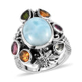 Artisan Crafted Larimar, Multi-Tourmaline Ring in Sterling Silver (Size 10.0) 8.10 ctw - Sticky add to cart bar