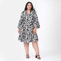 TAMSY 100% Rayon, Black and White Floral Dress with Flounce Sleeve - One Size - Sticky add to cart bar