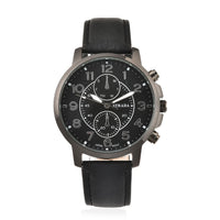STRADA Japanese Movement Multifunction Button Watch with Black Faux Leather Strap