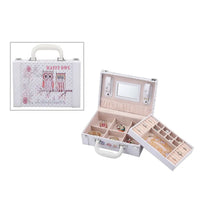 Owl and Flower Pattern 2 layer Faux Leather Jewelry Box with Handle (10.8"x7.3"x3.5")
