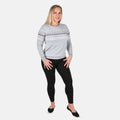 TAMSY Gray Knit Round Neck Sweater with Chevron Pattern - L - Sticky add to cart bar
