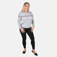 TAMSY Gray Knit Round Neck Sweater with Chevron Pattern - L