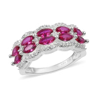 Simulated Ruby, Simulated White Diamond Ring in Silvertone (Size 9.0)