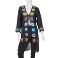 TAMSY Black with Multicolor Square Geometric Pattern Cotton Hand Chrochet Cardigan - M - Sticky add to cart bar