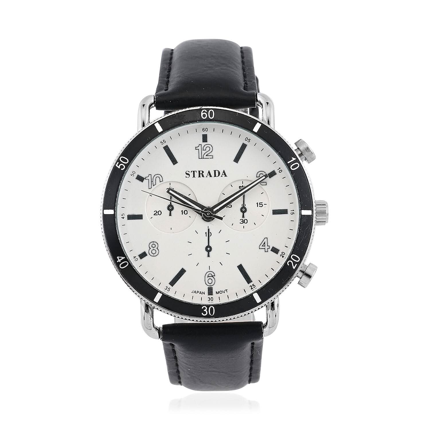 Strada Japanese Movement Stylish Dress Watch with Black Faux Leather Strap (42.2mm) (8.0-9.0Inches)