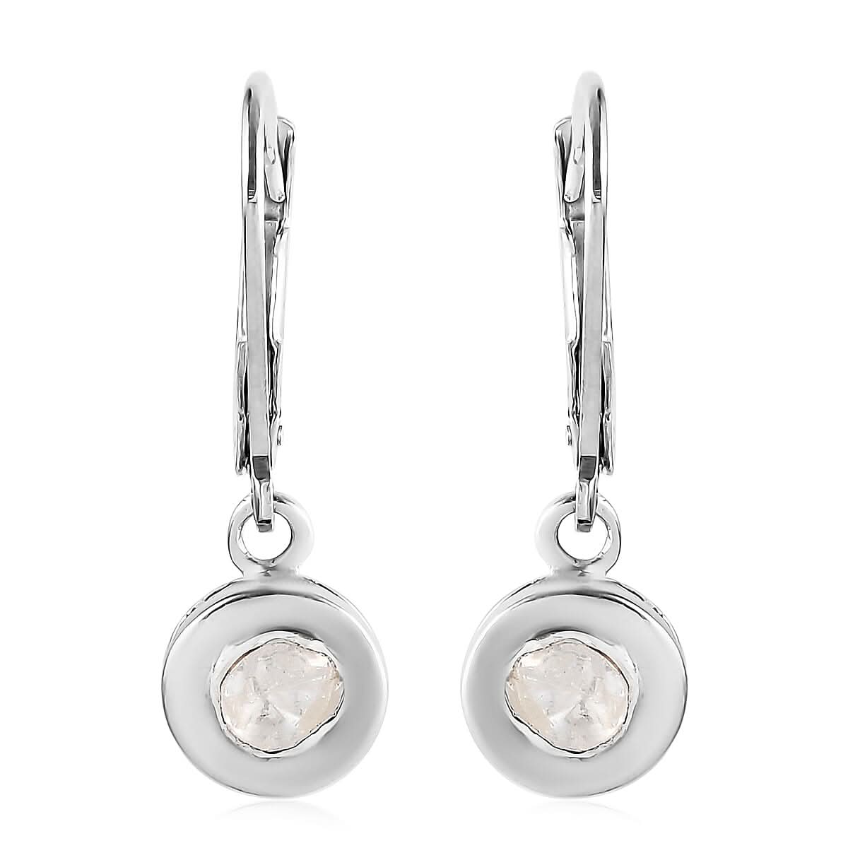 Artisan Crafted Polki Diamond Earrings in Platinum Over Sterling Silver 0.25 ctw