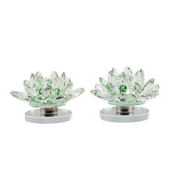 Set of 2 Green Crystal Lotus Flower with Rotary Base
