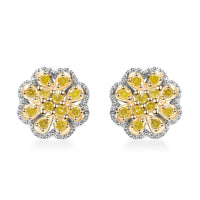 Doorbuster Blue Diamond Floral Stud Earrings in Platinum Over Sterling Silver 0.25 ctw