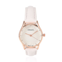 Strada Japanese Movement Watch in Rosetone with Black Faux Leather Strap (6.50-8.0 Inches) (32mm)