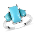 AMERICAN Natural Sleeping Beauty Turquoise 3 Stone Ring in Platinum Over Sterling Silver (Size 10.0) 3.50 ctw - Sticky add to cart bar