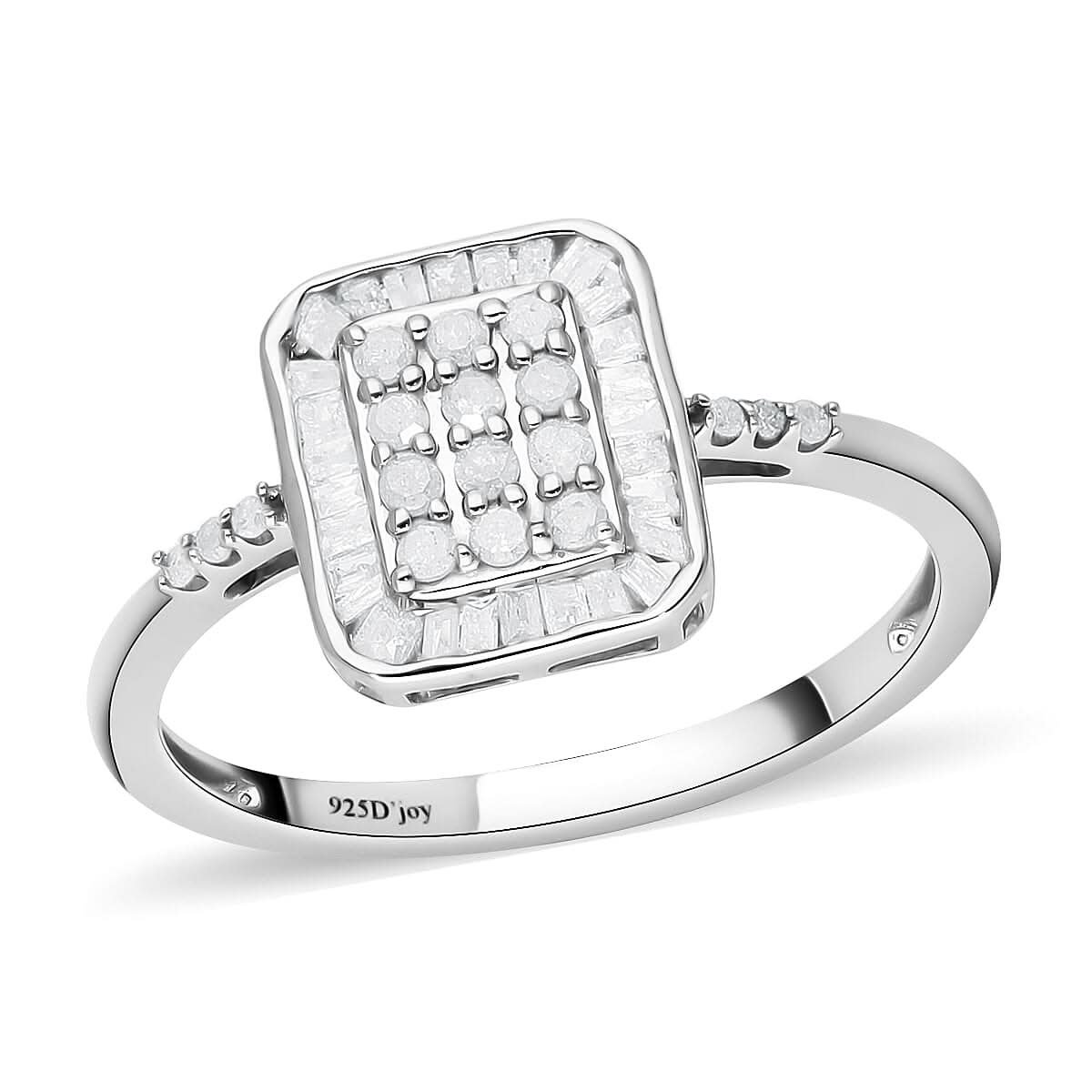16th Oct TLV Diamond Cluster Ring in Platinum Over Sterling Silver (Size 10.0) 0.50 ctw