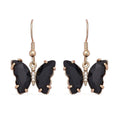 Simulated Black Sapphire and Simulated Diamond Butterfly Earrings in Goldtone - Sticky add to cart bar