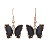 Simulated Black Sapphire and Simulated Diamond Butterfly Earrings in Goldtone