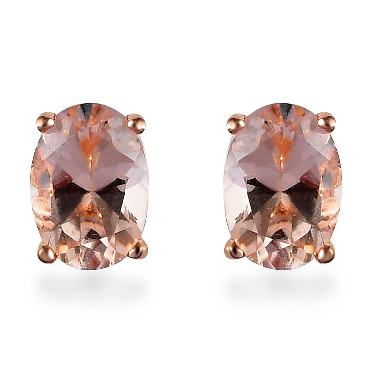 Marropino Morganite Solitaire Stud Earrings in Vermeil Rose Gold Over Sterling Silver 0.90 ctw