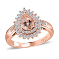 Marropino Morganite and Natural White Zircon Double Halo Ring in Vermeil Rose Gold Over Sterling Silver 1.15 ctw - Sticky add to cart bar