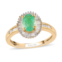Ethiopian Emerald, Diamond Halo Ring in Vermeil YG Over Sterling Silver (Size 10.0) 1.00 ctw