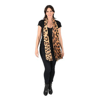 TAMSY Brown Leopard Printed Cashmere Wool Scarf (28"x78")