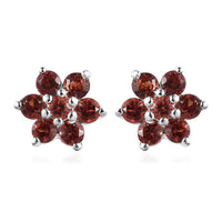 Natural Thai Black Spinel Floral Stud Earrings in Sterling Silver 1.00 ctw