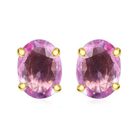 Luxoro 10K Yellow Gold AAA Madagascar Pink Sapphire Solitaire Stud Earrings 2.25 ctw