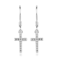 Simulated Diamond Cross Dangle Earrings in Sterling Silver 0.30 ctw