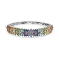 Multi Gemstone Bangle Bracelet in Platinum Over Sterling Silver (7.25 in) 22 Grams 11.90 ctw - Sticky add to cart bar