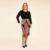 TAMSY Black Paisley Long Sleeve Pencil Dress - M