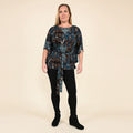 TAMSY Blue Abstract Kaftan Sleeve Blouse with Neck Embellishment - Large - Sticky add to cart bar