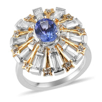 Tanzanite, Multi Gemstone Floral Ring in Platinum Over Sterling Silver (Size 10.0) 2.35 ctw