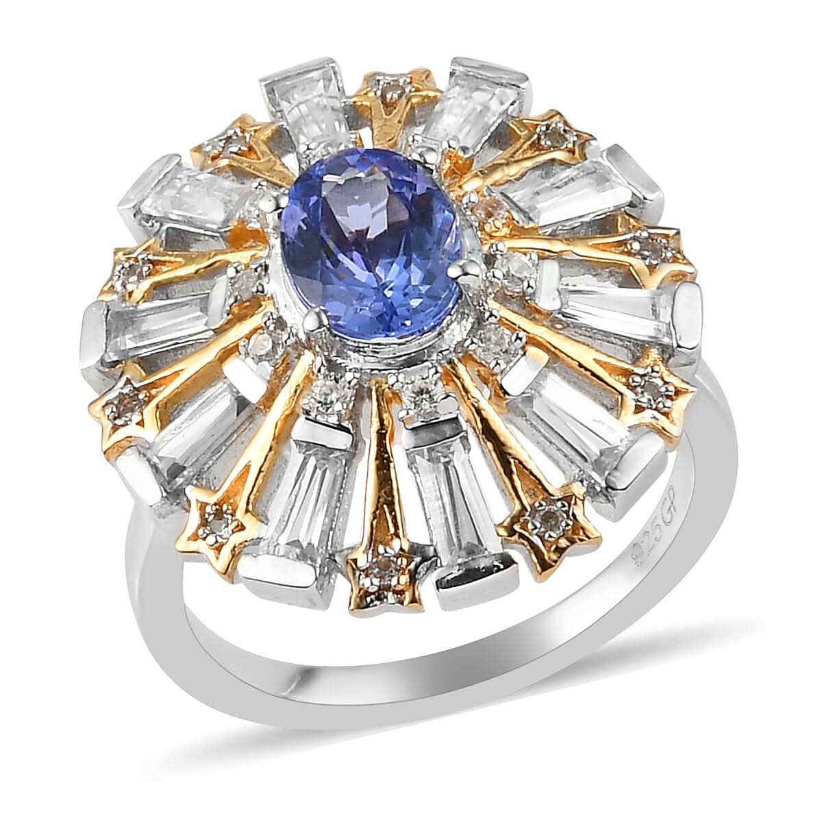 Tanzanite, Multi Gemstone Floral Ring in Platinum Over Sterling Silver (Size 10.0) 2.35 ctw (1)