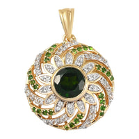 GP Italian Garden Collection Chrome Diopside and White Zircon Pendant in Vermeil Yellow Gold Over Sterling Silver 3.40 ctw