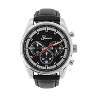 GENOA Multifunctional quartz Movement Watch with Black Leather Strap (44.20 mm) (5.25-7.50 Inches)