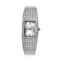 STRADA Austrian Crystal Japanese Movement Bangle Watch with Silvertone Strap (19.55x17.80mm) (up to 6.50 Inches) 3.00 ctw