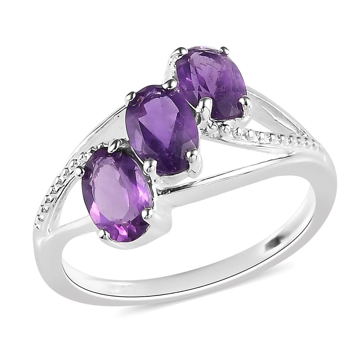 Amethyst 3 Stone Ring in Sterling Silver 1.25 ctw