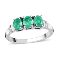 Ethiopian Emerald and Diamond Trilogy Ring in Platinum Over Sterling Silver 1.10 ctw