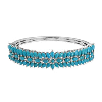 Doorbuster American Natural Sleeping Beauty Turquoise Bangle Bracelet in Platinum Over Sterling Silver (6.50 In) 21 Grams 9.15 ctw