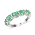 AAA Kagem Zambian Intense Green Emerald, Natural White Zircon Ring in Rhodium Over Sterling Silver (Size 8.0) 1.90 ctw - Sticky add to cart bar