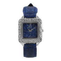BALI LEGACY EON 1962 Lapis Lazuli Swiss Movement Watch in Sterling Silver and Stainless Steel with Royal Blue Lizard Color Leather Strap (20 g)
