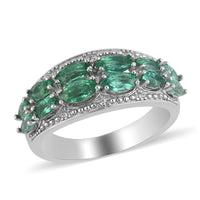 AAA Kagem Zambian Intense Green Emerald and Natural White Zircon 2 Row Ring in Sterling Silver 1.20 ctw