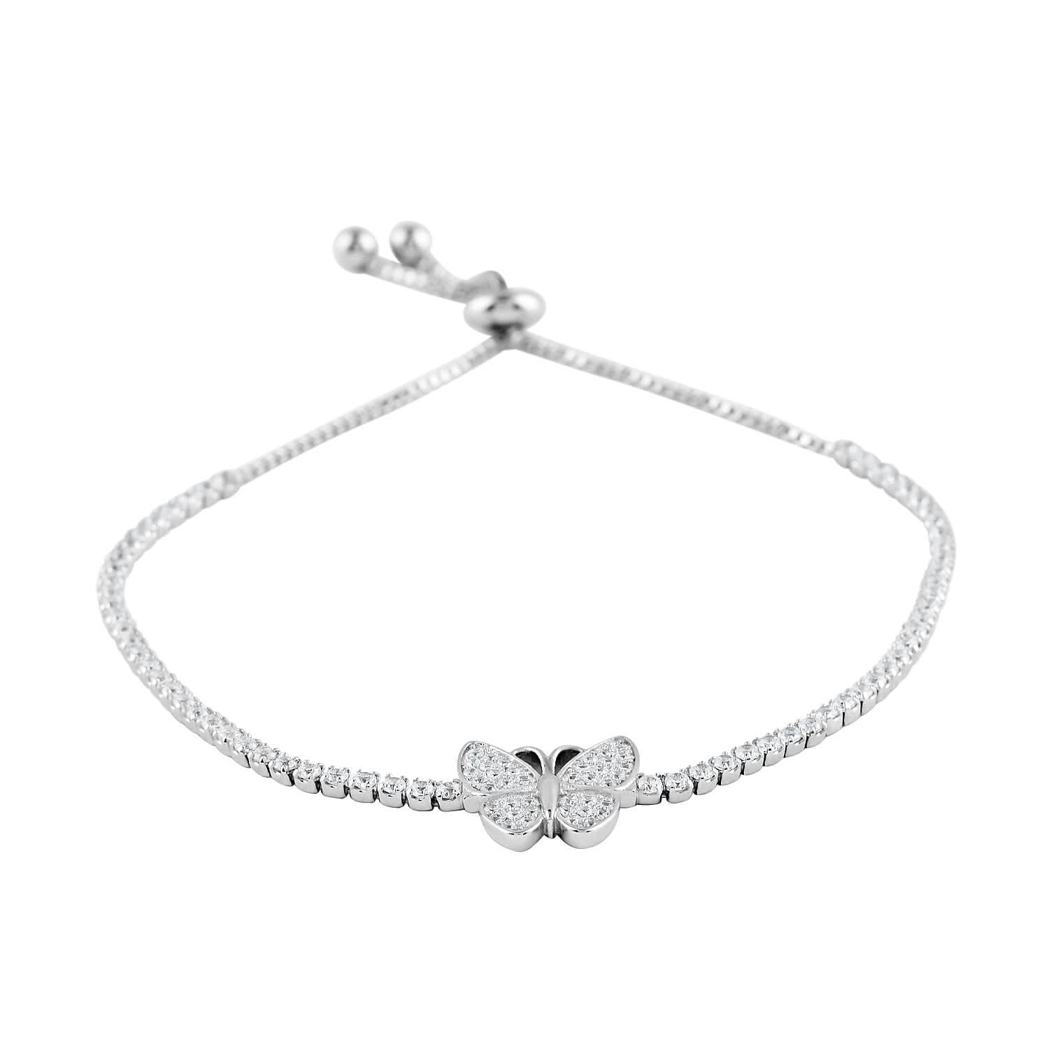 Simulated Diamond Bolo Bracelet in Silvertone 4.24 ctw